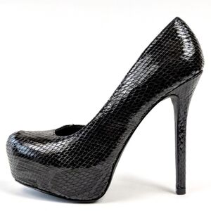 Steve Madden Platform Stiletto High Heels Shiny Black Faux Snakeskin d'Orsay 7.5